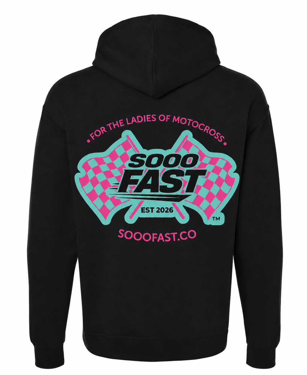SOOO FAST PINK/TEAL BOLD CHECKERED FLAG HOODIE
