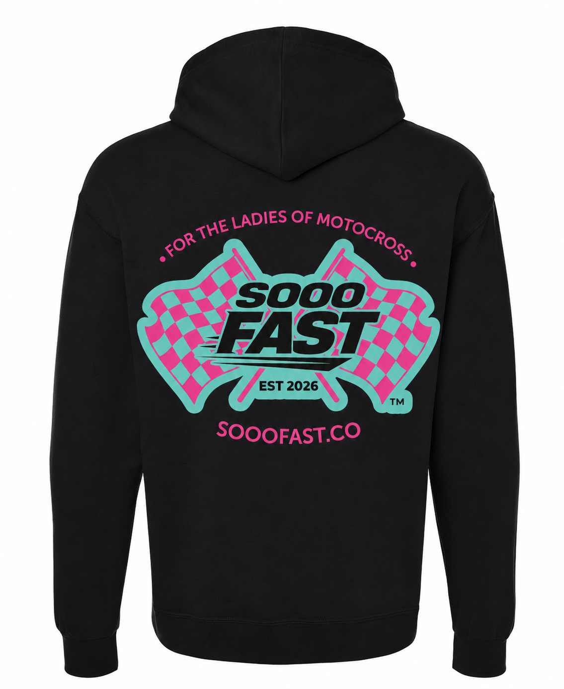 SOOO FAST PINK/TEAL BOLD CHECKERED FLAG HOODIE