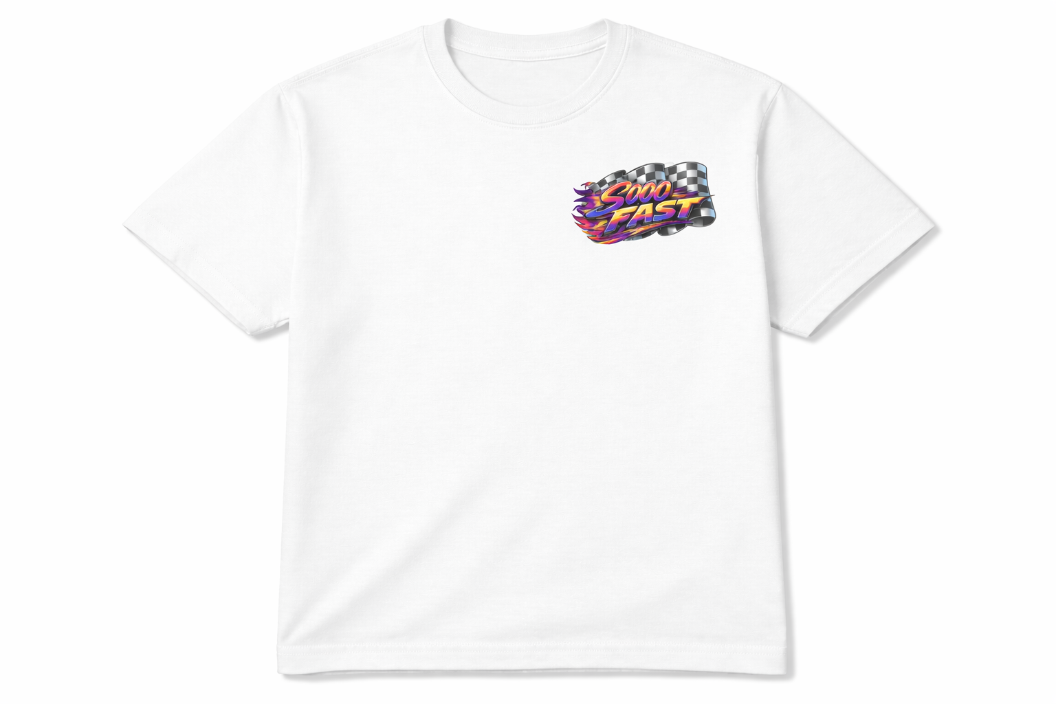 SOOO FAST TEE SHIRT CHECKERED FLAG FLAME ORANGE PURPLE