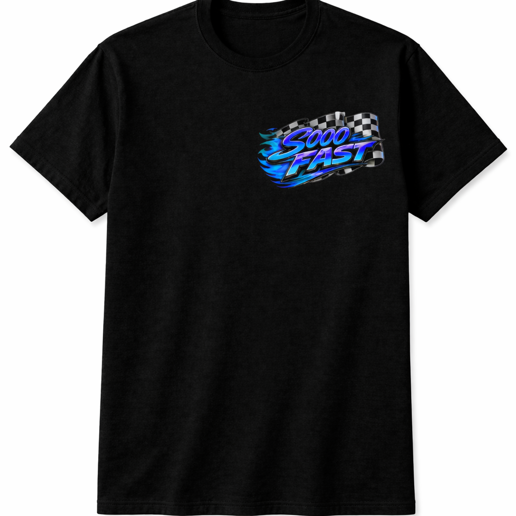 SOOO FAST TEE SHIRT CHECKERED FLAG FLAME BLUE PURPLE