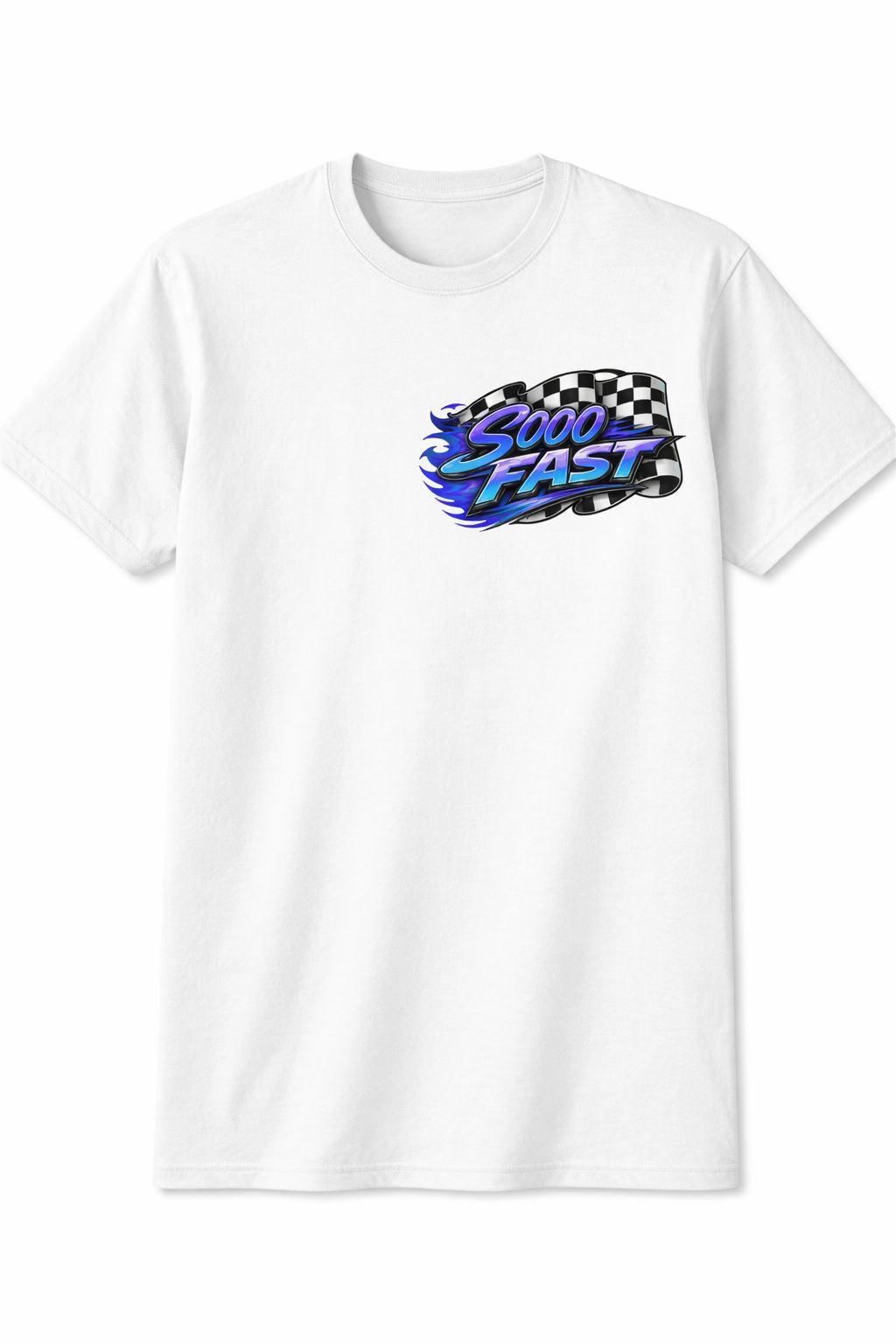SOOO FAST TEE SHIRT CHECKERED FLAG FLAME BLUE PURPLE