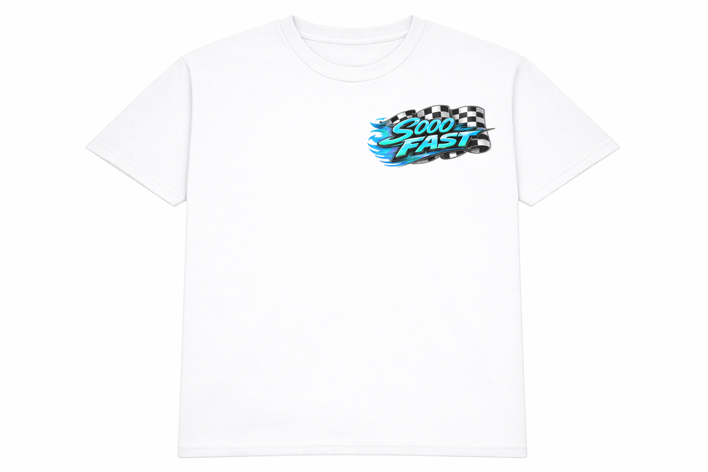 SOOO FAST TEE SHIRT CHECKERED FLAG FLAME TURQUOISE BLUE