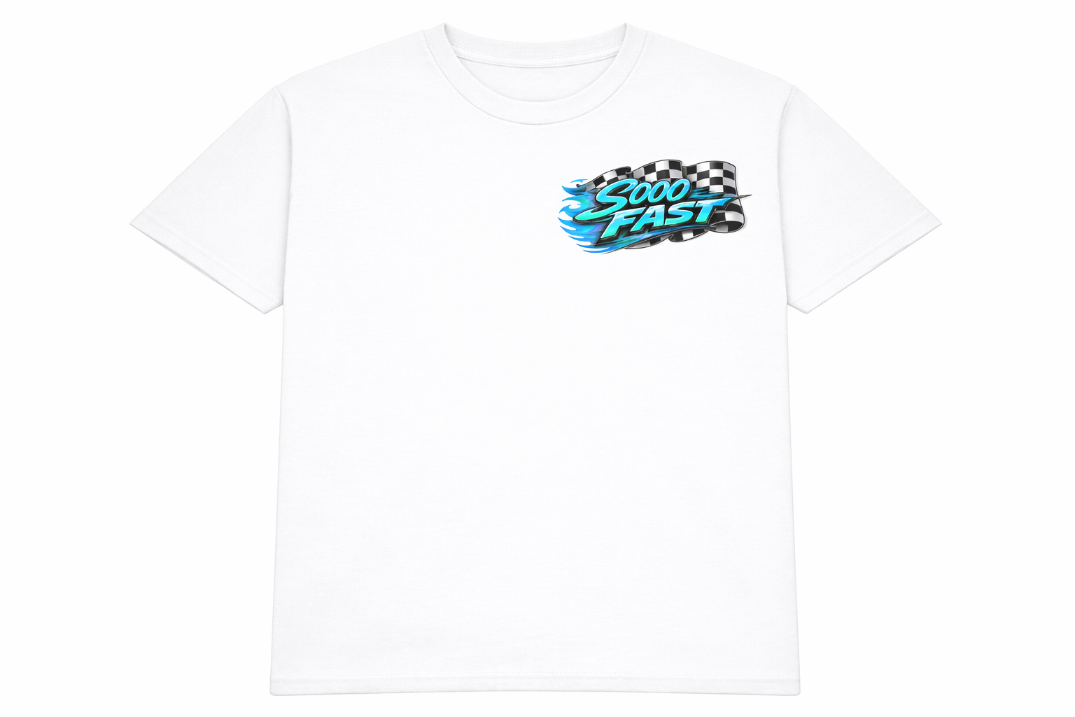 SOOO FAST TEE SHIRT CHECKERED FLAG FLAME TURQUOISE BLUE