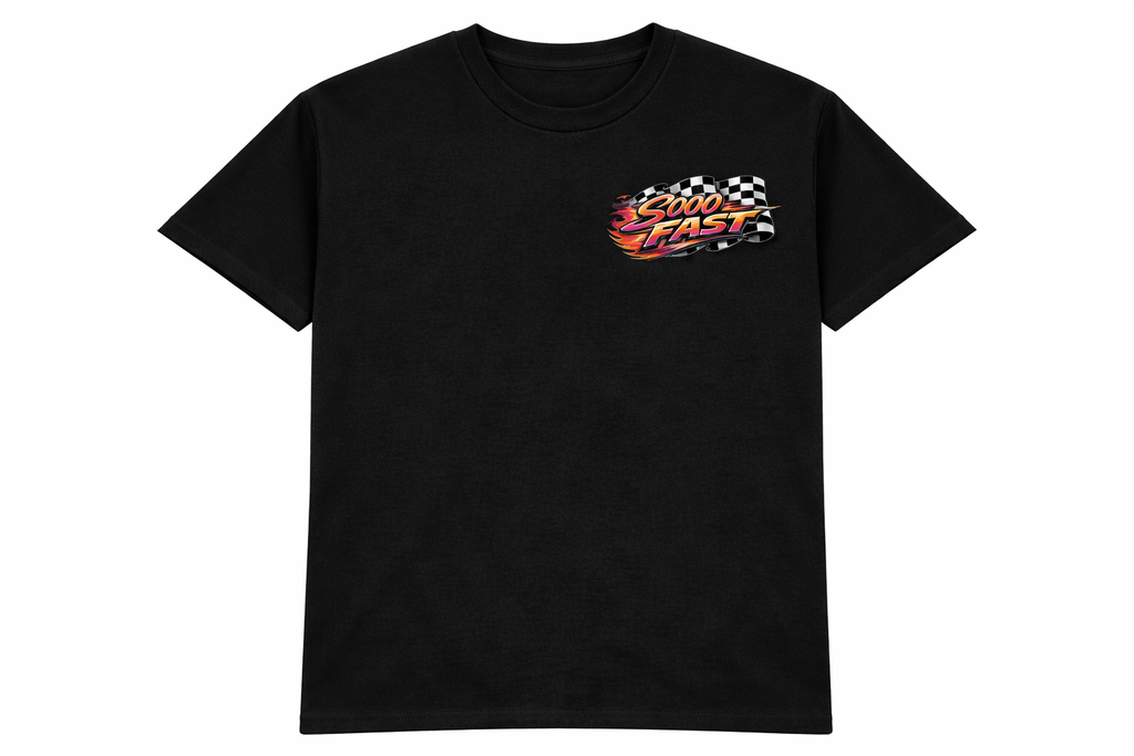 SOOO FAST TEE SHIRT CHECKERED FLAG FLAME RED ORANGE