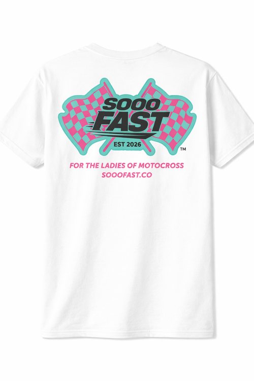 SOOO FAST BOLD CHECKER FLAG TEE SHIRT TEAL PINK