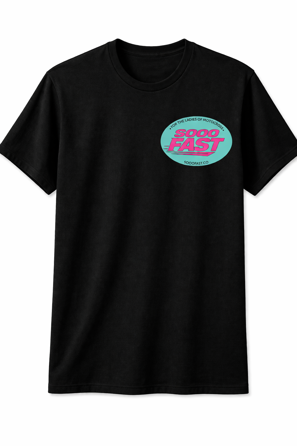 SOOO FAST BOLD CHECKER FLAG ALT LOGO TEE SHIRT TEAL PINK