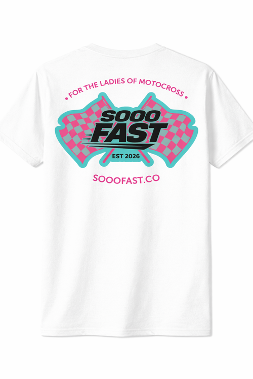 SOOO FAST BOLD CHECKER FLAG ALT LOGO TEE SHIRT TEAL PINK