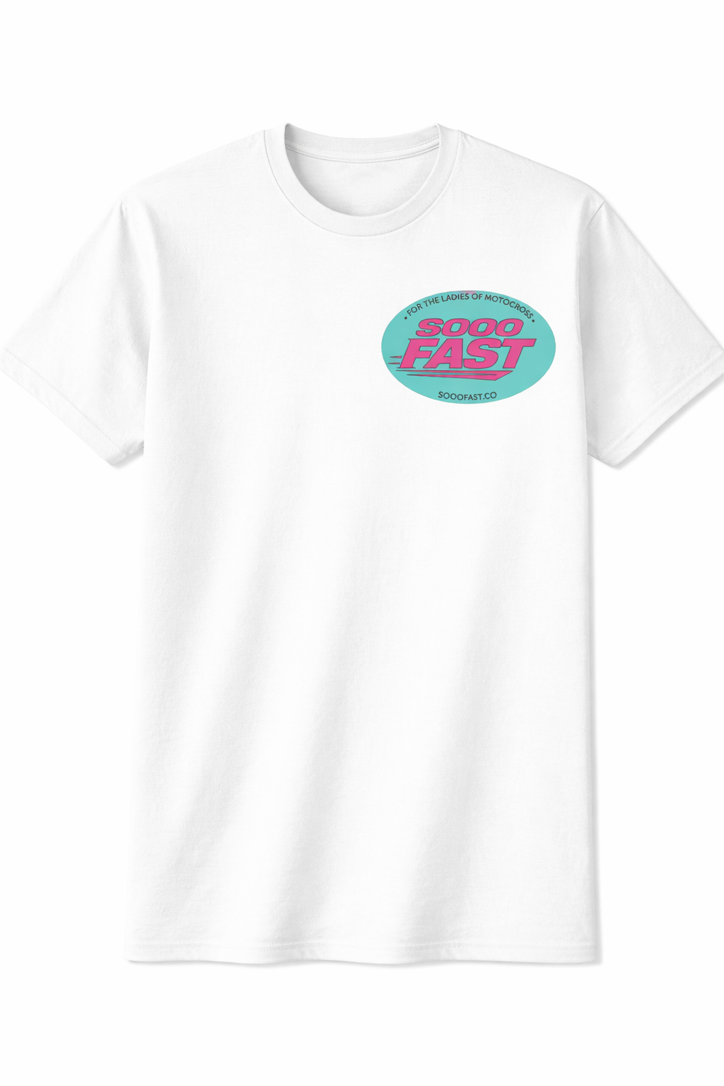 SOOO FAST BOLD CHECKER FLAG ALT LOGO TEE SHIRT TEAL PINK