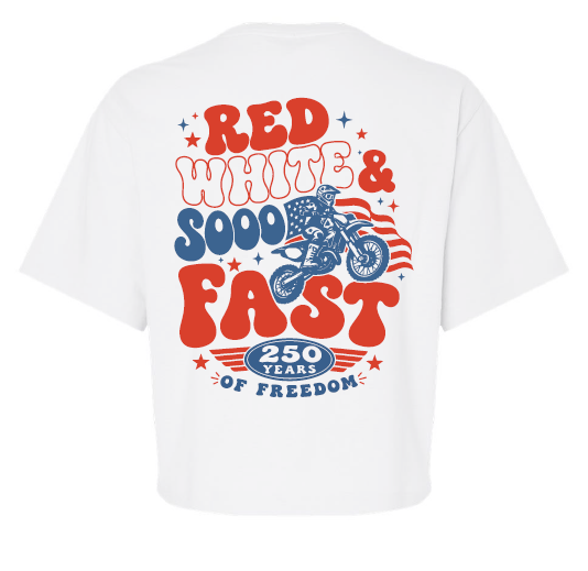SOOO FAST RED WHITE & SOOO FAST CROP TOP TEE!